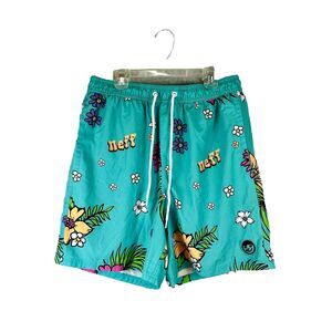 Neff Mens Hawaiian Retro Graphic‎ Swim Trunks Board Shorts Pockets Size XL